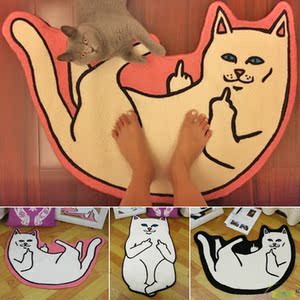 贱猫竖中指go away地毯手工艺术地垫腈纶防潮吸水垫进门防滑垫子