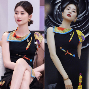 maje kara乔欣同款轻奢时尚印花修身双面穿连衣裙高级感无袖中长