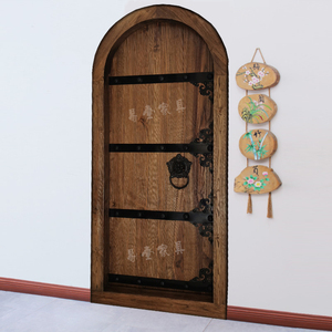 弧形实木大门中式月亮门原木仿古拱门老式木门庭院大门别墅花园门