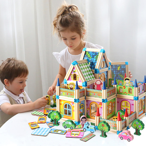木制百变拼插建筑大师积木男孩女孩幼儿童拼搭房子木质造别墅玩具