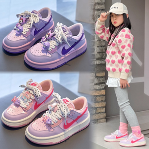 aj童鞋紫色女童运动鞋2024春秋季新款儿童鞋子低帮板鞋潮牌休闲鞋