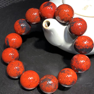 桂林鸡血玉大红袍圆珠18mm手串玉石精品颗颗精选文玩珠子手链男款