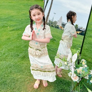女童夏季少数民族风套装裙子2024新款儿童傣族舞演出服夏装连衣裙