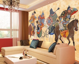 蒙古元素壁画定制成吉思汗骑兵四杰四勇四子壁纸民族风格背景墙纸