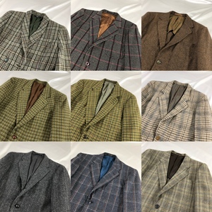 vintage古着日本制精致休闲格纹西服外套 复古修身英伦风时尚西装