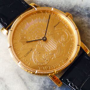 corum昆仑18k黄金男表自动机械二手表瑞士原装正品98新