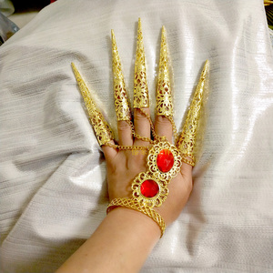 傣族表演指甲金色假指甲摄影拍照服装配饰合金双手套装泰国指甲