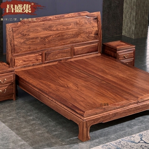 昌盛集红木家具床刺猬紫檀花梨木双人床中式明清古典实木大床原木