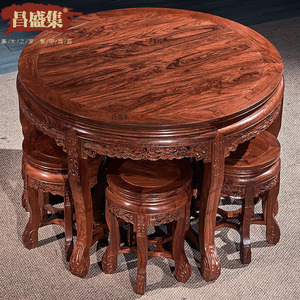 缅甸花梨木餐桌椅组合大果紫檀中式餐厅家具实木吃饭桌椅8人付款