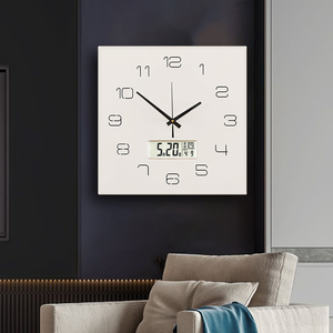 TIMESS实木方形挂钟客厅家用时尚2024新款带日历钟表静音时钟挂墙
