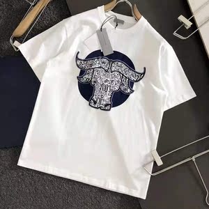 2021夏季新款伯格迪奥牛头老花logo字母经典印花短袖t恤男女同款