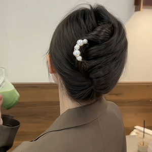 新中式珍珠u型发簪日常通勤簪子气质发钗丸子头盘发夹头饰发饰女