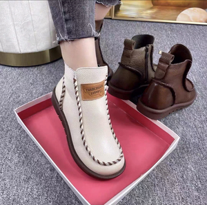 2022秋冬新款景本色头层真牛皮软底小皮鞋女时尚马丁靴防滑女短靴