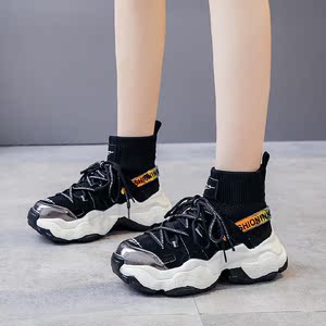 吐火罗老爹鞋2021潮时尚女鞋飞织网面透气百搭厚底休闲女袜子鞋