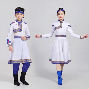 六一演出服新款儿童蒙古舞蹈服男中小学生蒙族女蒙古袍长裙弹性
