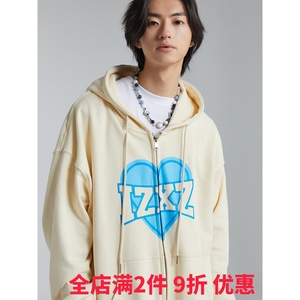 king prince 连帽卫衣男女情侣装潮牌三色字母爱心印花开衫外套潮