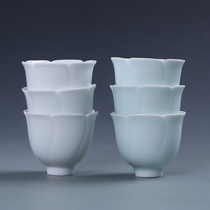 德化陶瓷茶杯功夫品茗杯主人杯单杯白瓷青瓷影青釉花瓣杯