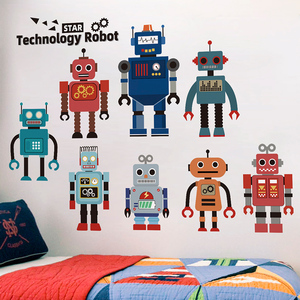 儿童房男孩卧室床头背景墙面装饰墙贴纸自粘卡通机器人贴画小图案