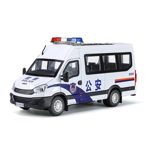 124依维柯警车合金车模型声光惯性回力滑行玩具玩具车男生玩具车