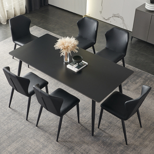 意式纯黑岩板餐桌长方形现代简约大小户型家用饭桌黑椅6/8人极简