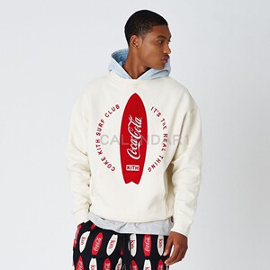 kith x coca-cola 联名可口可乐 假两件 重磅 植绒套头卫衣连帽衫