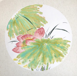 包邮原创手绘中国画没骨工笔写意荷花荷叶无款38cm熟宣卡纸00565