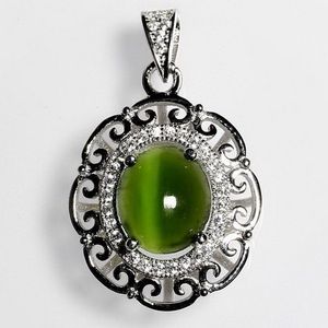 猫眼玉 台湾天然猫眼石项链吊坠翡翠金绿一线猫眼 天磨 gma 56