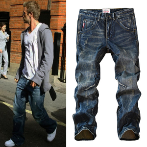迪赛二次方贝克汉姆潮牌牛仔裤大码休闲男士宽松直筒复古水洗长裤