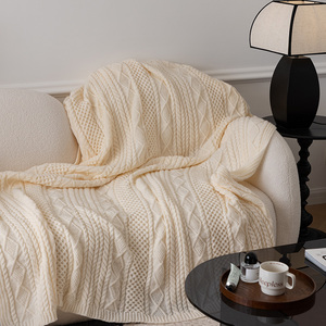 混纺羊毛毯复古绞花针织毯子办公室午睡盖毯床尾卧室飘窗毯沙发毯