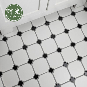 美式复古八角黑白马赛克 厨卫卫生间墙砖 防滑地砖 北欧ins八角砖