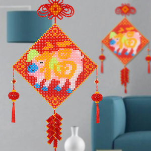 手工串珠diy成人制作福猪迎门字画挂件材料包散珠子编织创意饰品