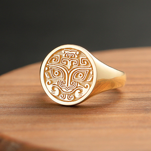 貔貅黄金戒指 18k白金玫瑰金铂金纯足金男士皮丘兽纹中式复古印章