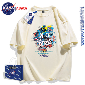 NASA联名夏季美式纯棉短袖T恤男女印花休闲青少年宽松内搭打底衫