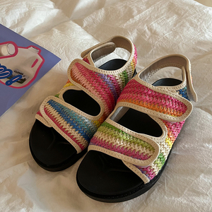 林先叁 度假风彩虹凉鞋女2023年新款小众设计感夏季露趾沙滩鞋ins