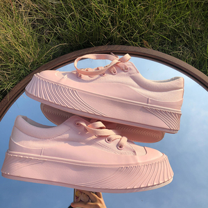 神仙浪漫粉色帆布鞋女小众设计潮鞋板鞋子春秋款女鞋