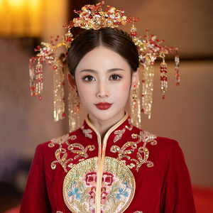 2021新款中式古典秀禾服红色合金古典新娘结婚头饰龙凤袿造型饰品