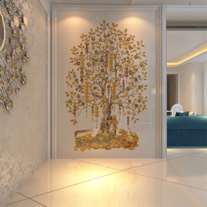 瓷砖背景墙玄关墙砖现代过道背景砖雕刻走廊餐厅壁画摇钱树金钱树