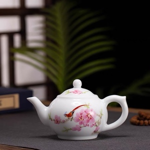 景德镇7501毛瓷官窑手绘水点桃花壶陶瓷茶壶中式白瓷功夫茶具包邮