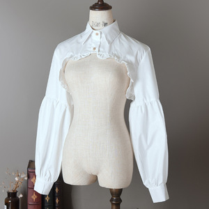 超短款POLO领棉白衬衫女长袖镂空披肩外搭坎肩设计感百搭罩衫上衣