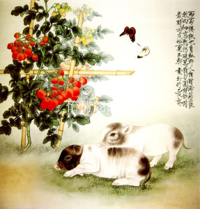 工笔画白描底稿猪白描稿花鸟人物动物国画线描临摹实物打印稿356