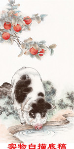 工笔画白描底稿柿子猪白描稿山水花鸟国画线描临摹实物打印稿437
