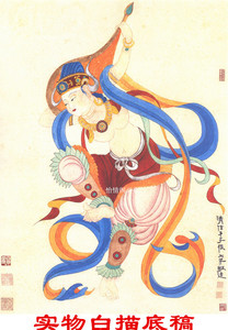 工笔画白描敦煌人物反弹琵琶临摹底稿仕女线描实物打印画稿240