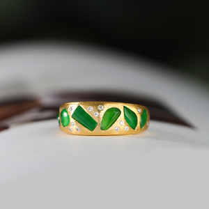 【小猫镶嵌 珠宝定制】高端珠宝首饰镶嵌 群镶翡翠戒指