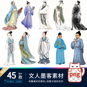 古风中国风水墨文人墨客诗词人物李白png免扣透明背景设计素材