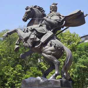 玻璃钢人物雕塑定制古代骑马将军关羽张飞铸铜雕像户外落地大摆件