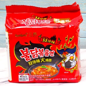 韩国进口sanyang三养火鸡面超辣鸡肉味双倍辣5连包袋装