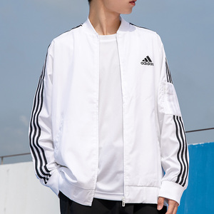 阿迪达斯白色外套男2022春季新款运动服立领梭织棒球服夹克h14635