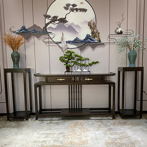 新中式中堂三件套玄关桌花架组合现代门厅入户玄关端景台靠墙供桌