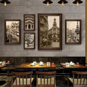 复古黑白街景建筑挂画民国风老上海餐厅包间酒店火锅店酒吧装饰画