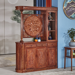 刺猬紫檀屏风非洲花梨多功能门厅柜红木储物柜中式酒柜实木玄关柜